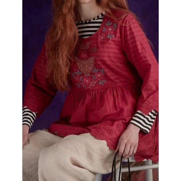 Gudrun Sjoden Okarina Eco-Cotton Blouse Womens XL Cranberry Red Lagenlook New